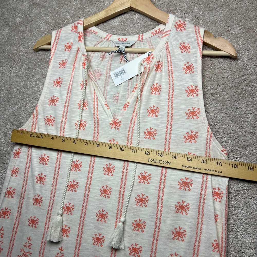 Lucky Brand Tassel V Neck Sleeveless Tank Top NWT Boho Coastal Coral Cream M - Picture 5 of 11